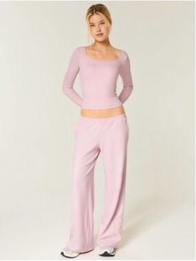 Hollister Women's Pink Gilly Hicks Active Recharge Heart-tipped Baggy Pants L